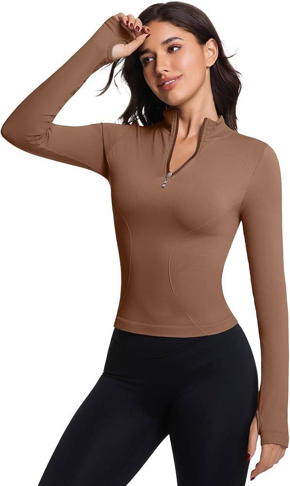 YOAKUKA Women's Long Sleeve Workout Tops Quarter Zip Pullover Workout Shirt Quick Dry Athletic To... | Amazon (US)