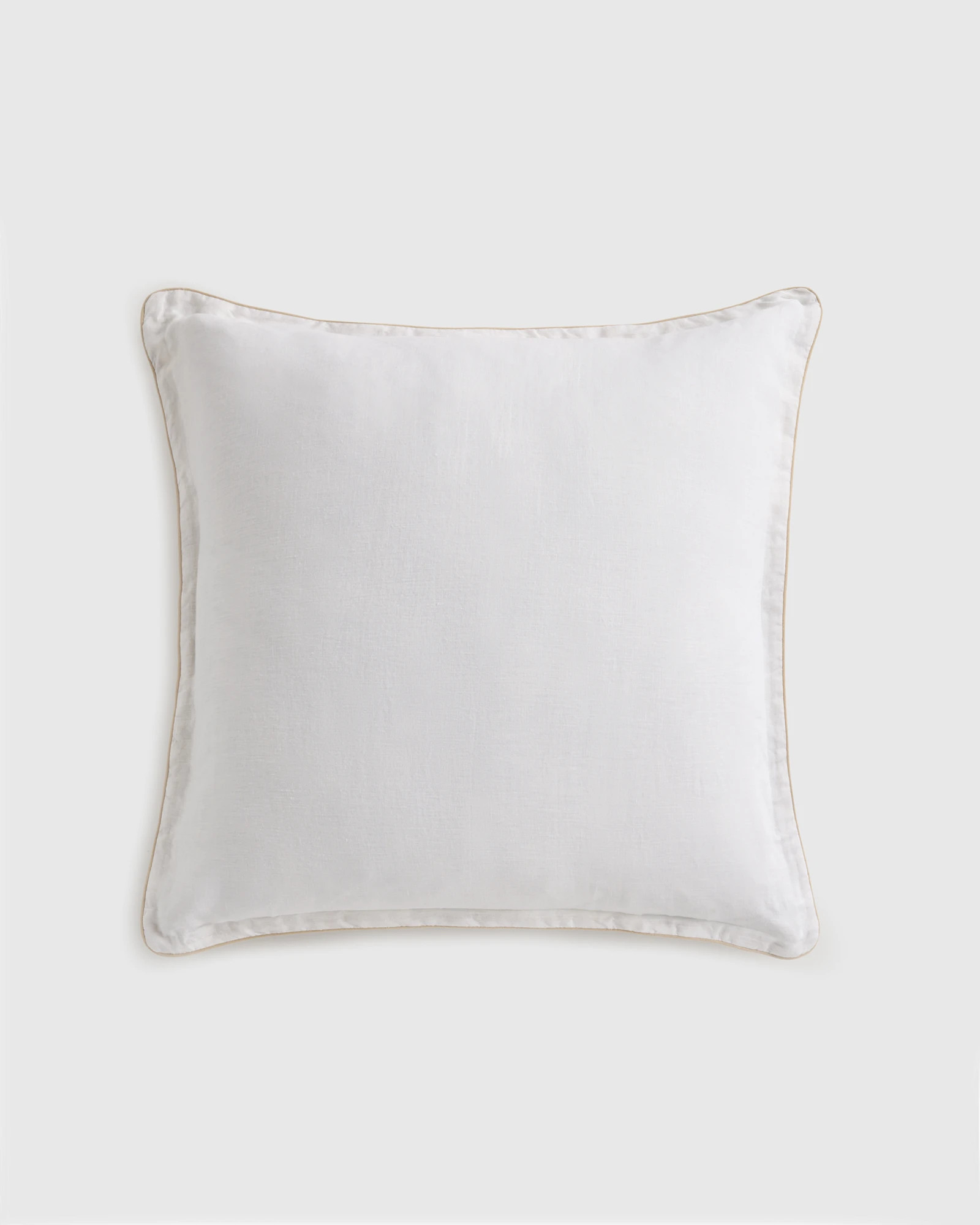 European Linen Piped Euro Sham  in White/toffee | Quince