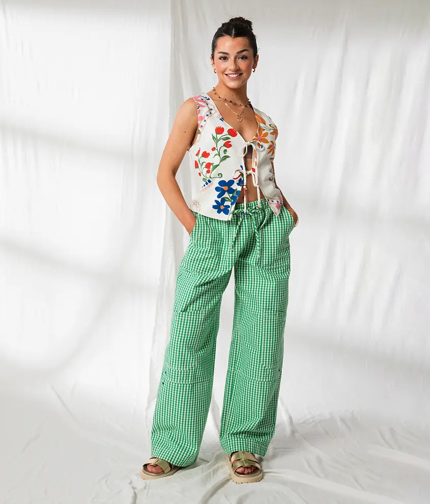 Gingham Wide Leg Utility Pant | Buckle