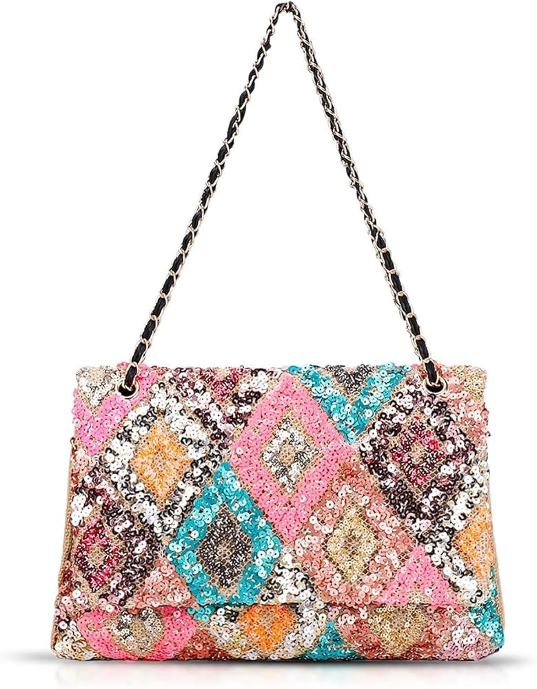 Women's Multicolor Floral Boho-chic Straw Tote Handbag, One Size, Rectangular, Zipper Closure, Sh... | Amazon (US)