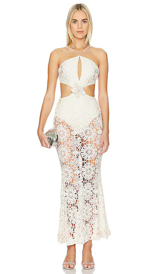 Embroidered Maxi Dress in Wheat | Revolve Clothing (Global)