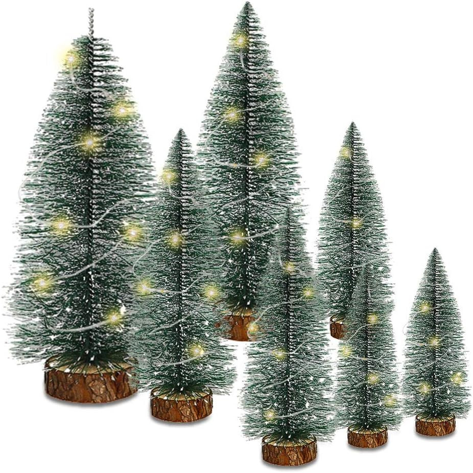 Mini Artificial Christmas Trees Set with Led Light,Plastic Sisal Trees Bottle Brush Trees Snow Fr... | Amazon (US)