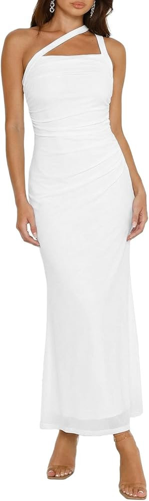 Women's Sleeveless Bodycon Dress Halter Backless Ruched Cocktail Party Evening Long Dresses | Amazon (US)