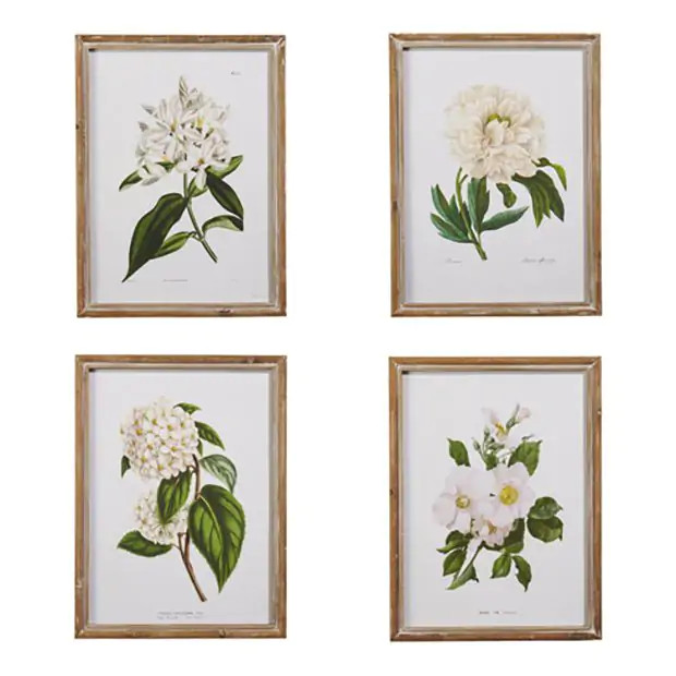 Assorted White Floral Framed Wall Art Set of 4 | Antique Farm House