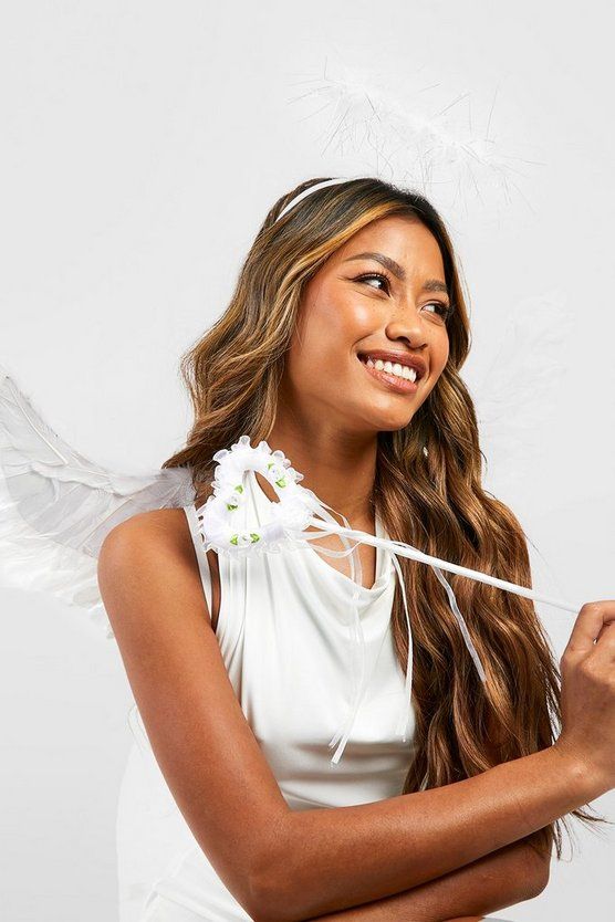 Halloween Angel Feather Wings Halo And Wand | Boohoo.com (UK & IE)