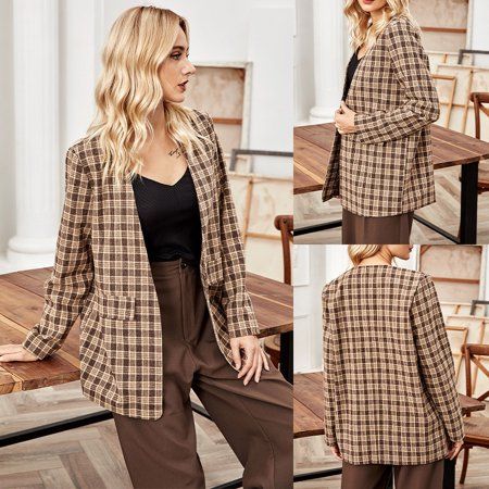 Zedker Womens Jackets Fashion Blazer Thin Jacket Women Women S Autumn Winter Plaid Suit Coat Middle  | Walmart (US)