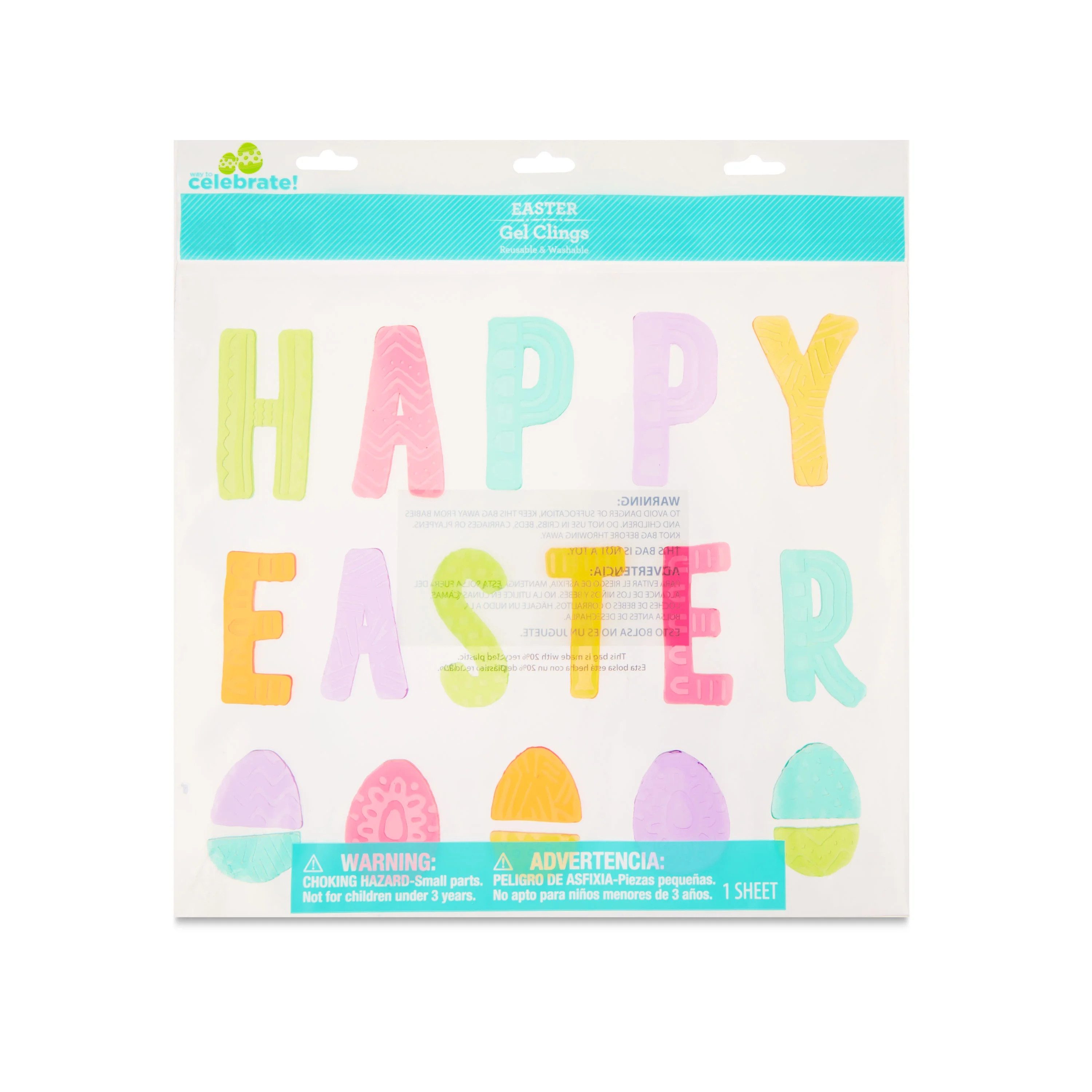 Easter Eggs and Happy Easter Gel Window Clings, 11.5 in x 12 in, by Way To Celebrate | Walmart (US)