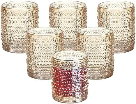 XKXKKE Amber Hobnail Beaded Drinking Glasses Set of 6, 12 oz Vintage Glassware Set Romantic Water... | Amazon (US)