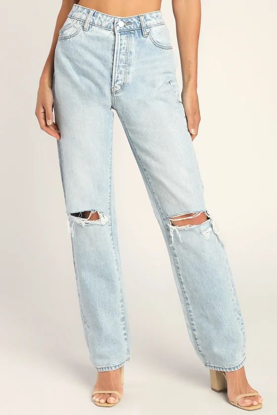 Classic Straight Light Wash High Rise Distressed Denim Jeans | Lulus (US)
