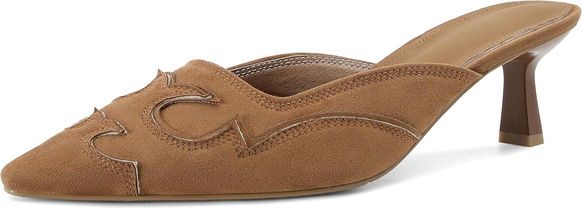 SOVANYOU Kitten Heel Mules for Women Pointed Toe Pumps Stitching Flame Design Close Toe Heels Com... | Amazon (US)