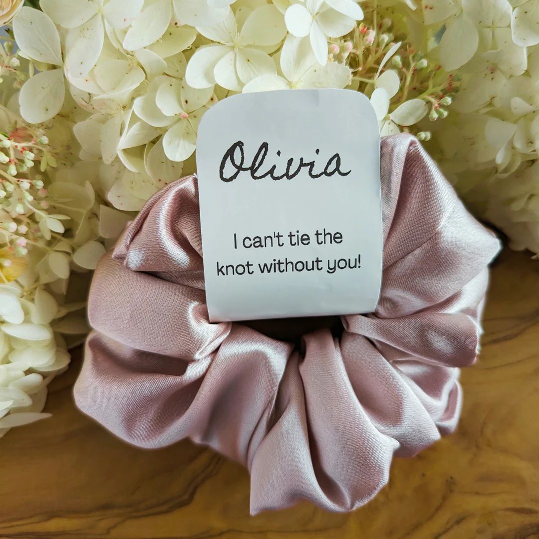 Bridesmaids Gifts Blush Pink Satin Scrunchies Bachelorette - Etsy | Etsy (US)