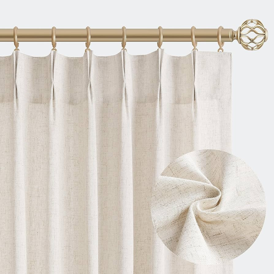 Natural Pinch Pleated Linen Curtains 84 Inch Length 2 Panels for Living Room Bedroom Cream Semi S... | Amazon (US)