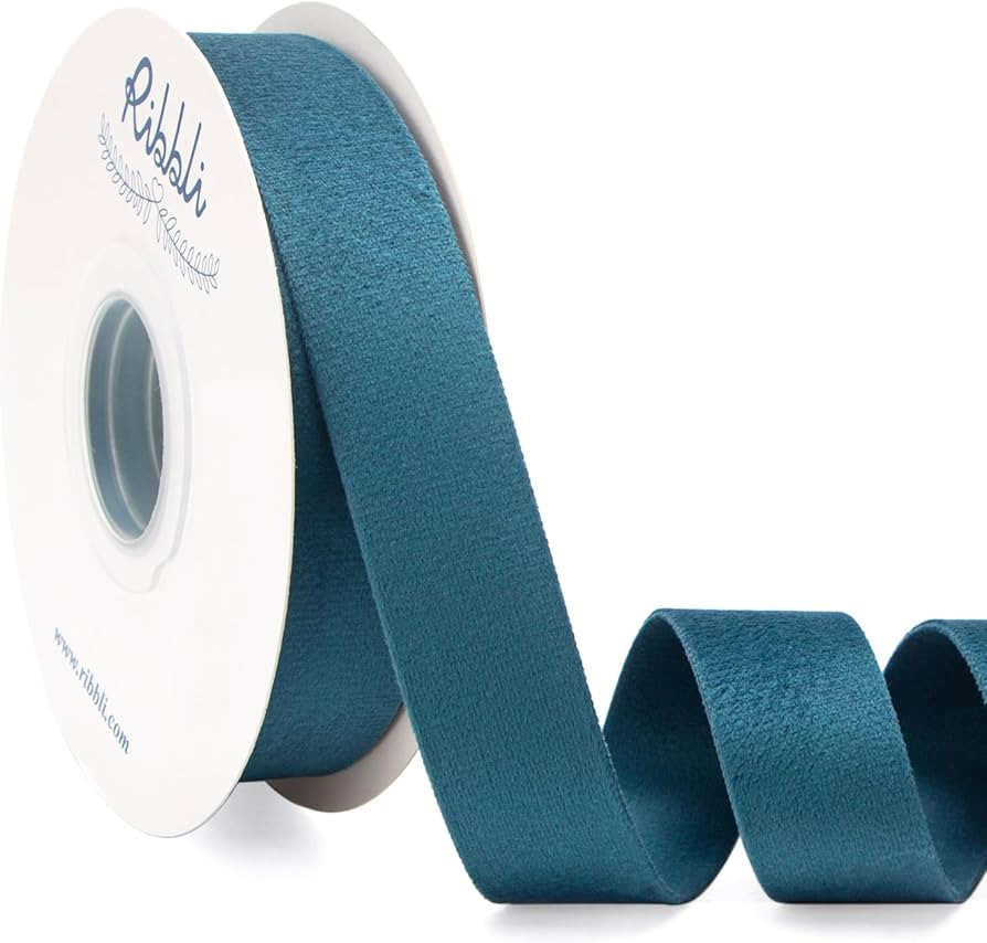 Ribbli Slate Blue Velvet Ribbon Double Faced 1 Inch 10-Yard Spool Dark Dusty Blue Ribbon Use for ... | Amazon (US)