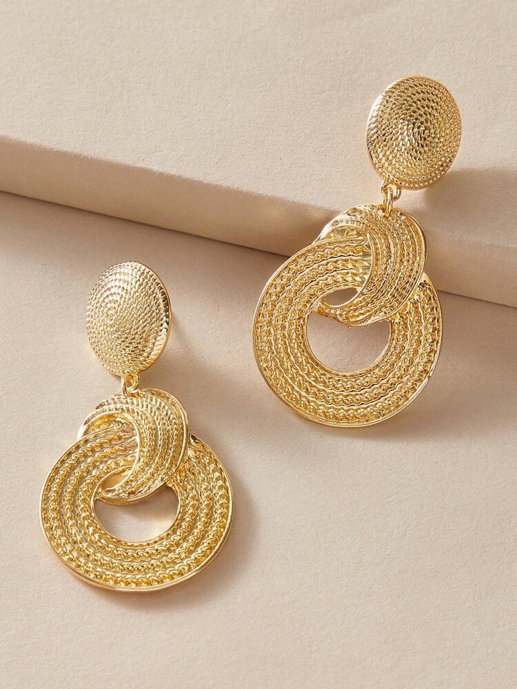 1pair Textured Round Drop Earrings | SHEIN