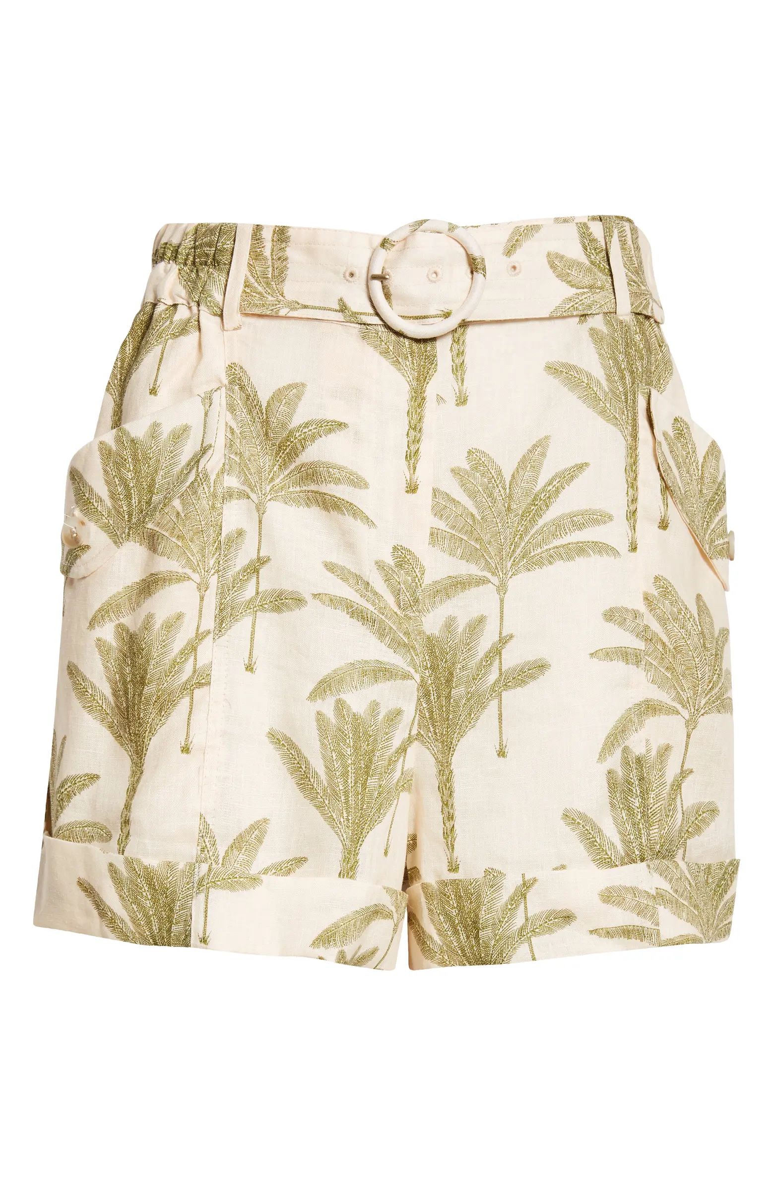 Cali Palm Print Belted Linen Shorts | Nordstrom