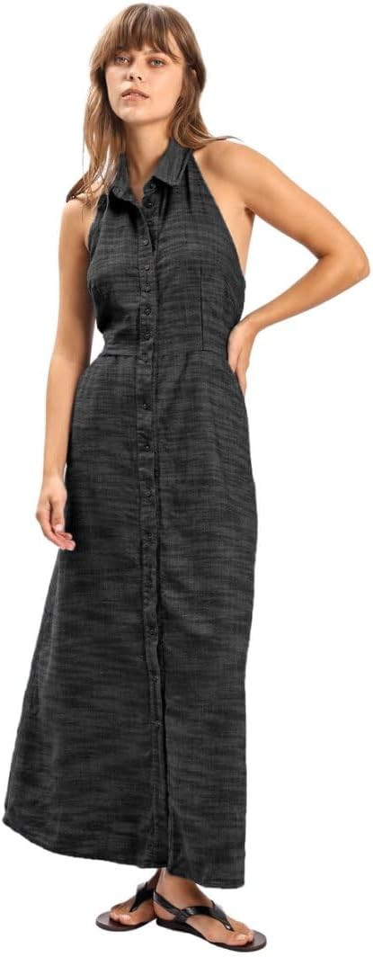 Amazhiyu Women's Linen Button Down Backless Elastic A-Line Maxi Dress | Amazon (US)