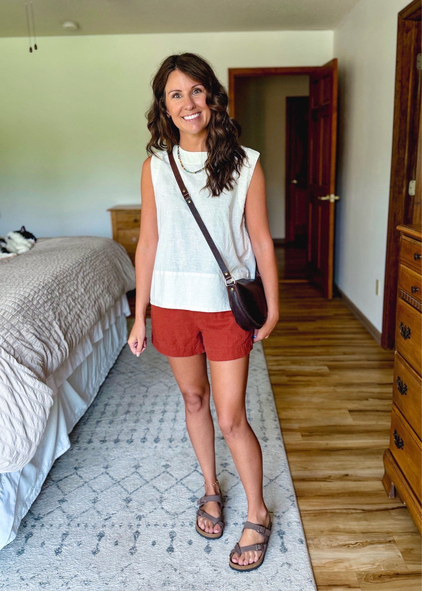 small in my tank (linen and cotton blend!) and xxs in my linen shorts (I sized down bc they stretch with wear). My sandals are size 36.

#LTKPetite #LTKgrwm #LTKootd