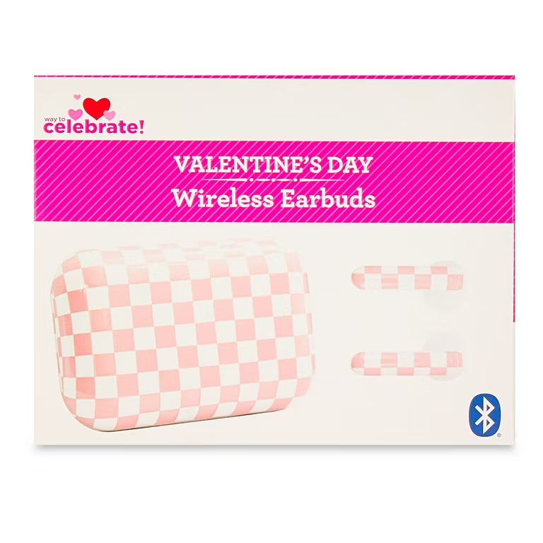 Valentine's Day Pink and White Wireless Earbuds, by Way To Celebrate | Walmart (US)