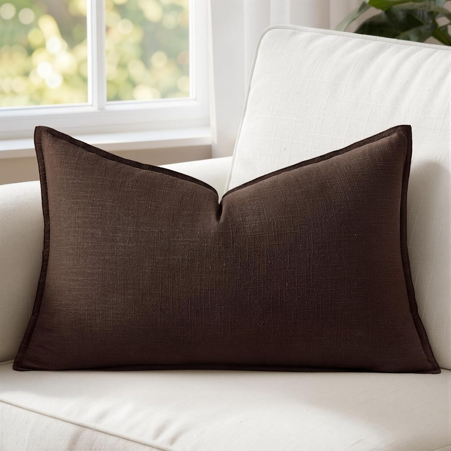 MIULEE Decorative Linen Lumbar Pillow Cover 12x20 Inch Dark Brown | Fall Autumn Boho Farmhouse Couch Long Throw Pillow for Bed, Pack of 1 Accent Modern Pillowcase, Sofa Livingroom Home Decor | Amazon (US)