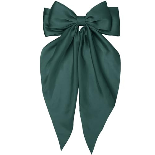 Green Hair Bow for Women Girls, Big Satin Bow Clip with Long Tail Christmas Green Hair Accessories | Amazon (US)