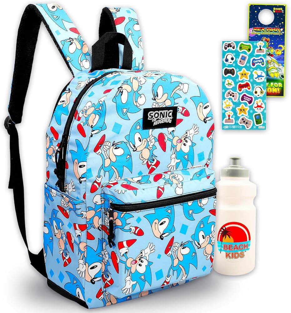 Sonic Backpack Set - Bundle with 16" Video Game Backpack with Stickers, Water Bottle, More | Soni... | Amazon (US)