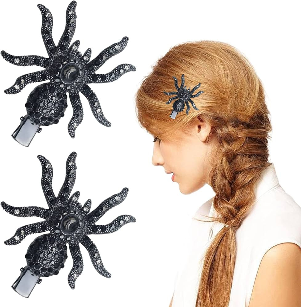 2 PACK Halloween Black Spider Pins Hair Clip Vintage Rhinestone Gems Stamper Bobby Pin Hair Acces... | Amazon (US)