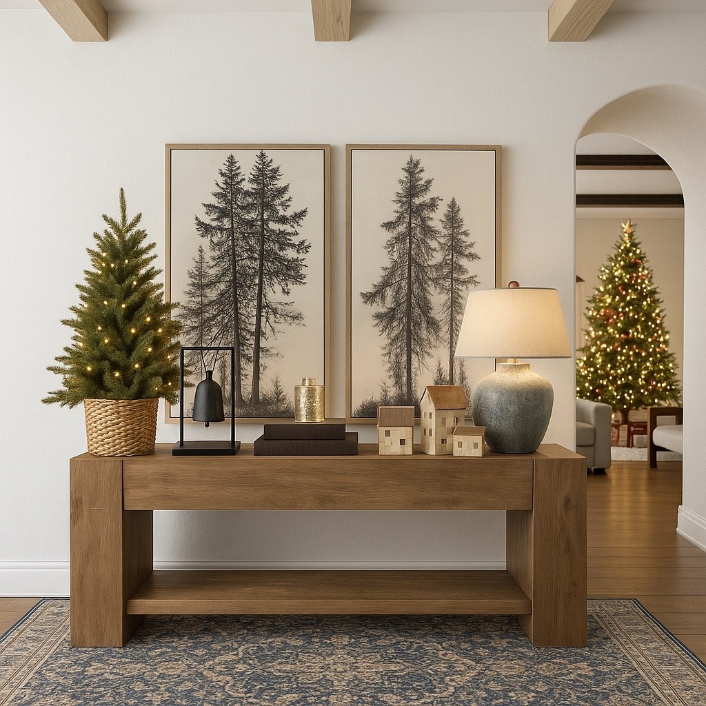 this little corner is giving me all the cozy entryway feels🥰 

Christmas styling, holiday styling, holiday entryway, console table styling 

#LTKSeasonal #LTKHome #LTKHoliday