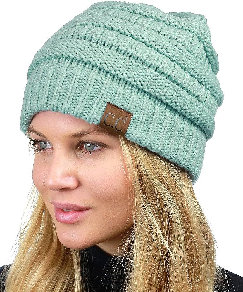 C.C Unisex Chunky Soft Stretch Cable Knit Warm Fuzzy Lined Skully Beanie | Amazon (US)