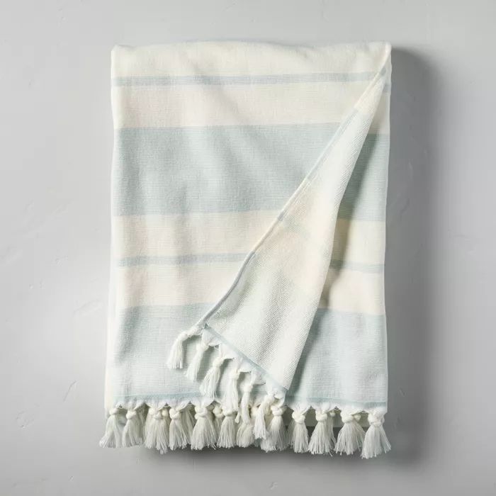 Double Stripes Cotton Beach Towel Light Blue/Sour Cream - Hearth & Hand™ with Magnolia | Target