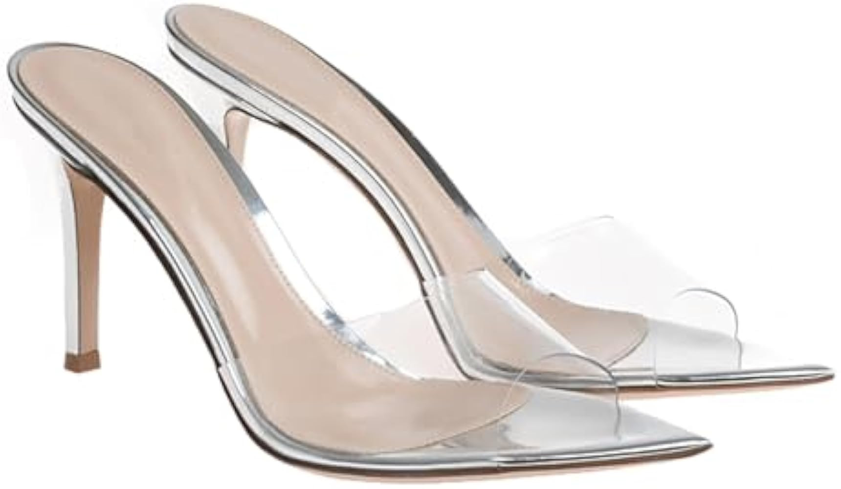 Women's Clear Pointed Open Toe Stiletto Heel Slide Sandals Fashion Sexy Slip On Transparent Strap... | Amazon (US)