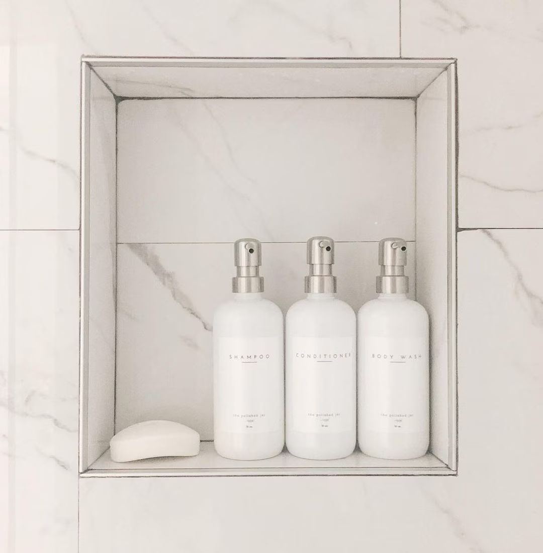 Set of 3 Plastic Soap Dispenser Shower Bottles | Shampoo, Conditioner and Body Wash | Signature C... | Etsy (US)