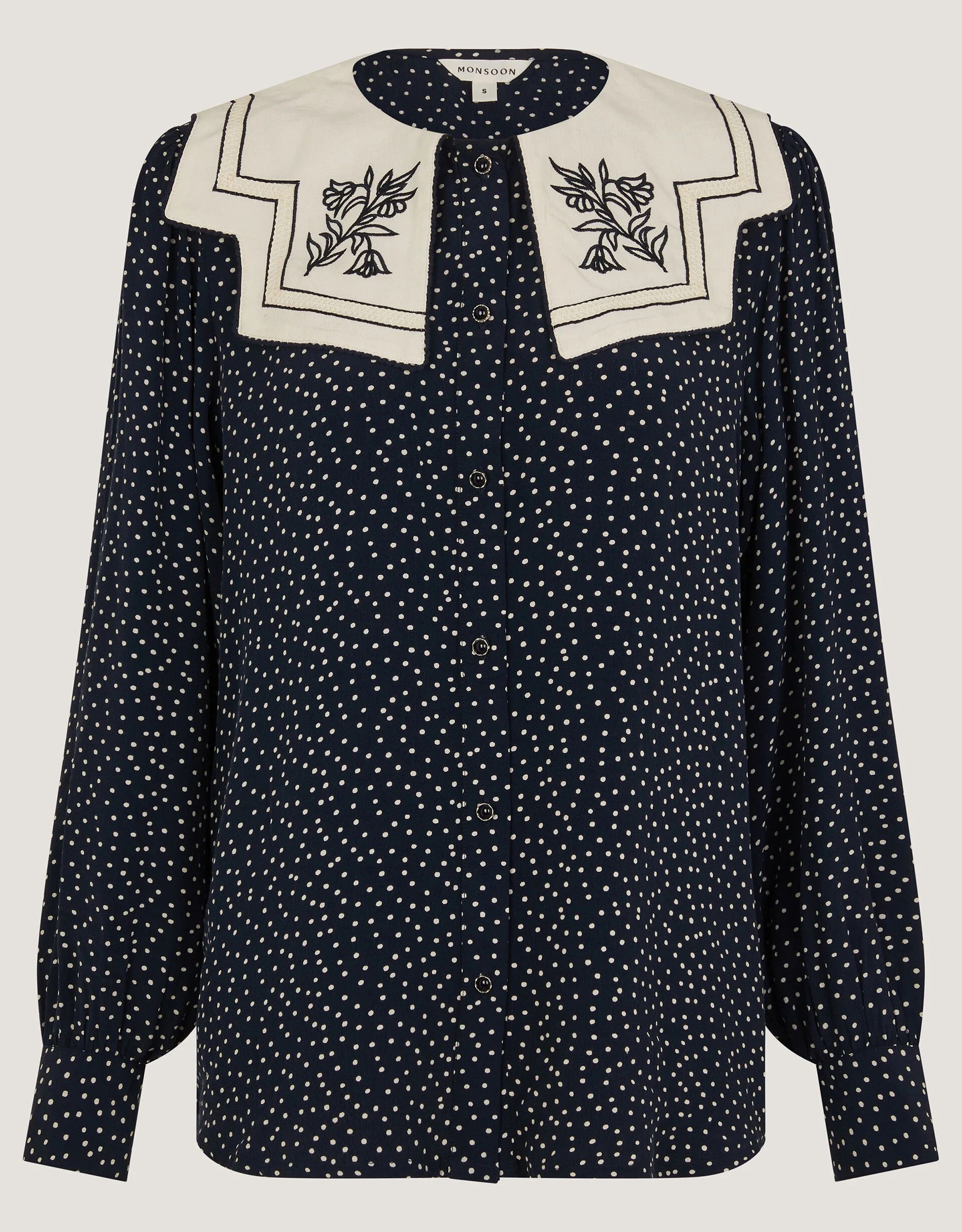 Ivy Embroidered Collar Polka Dot Blouse Blue | Monsoon (UK)