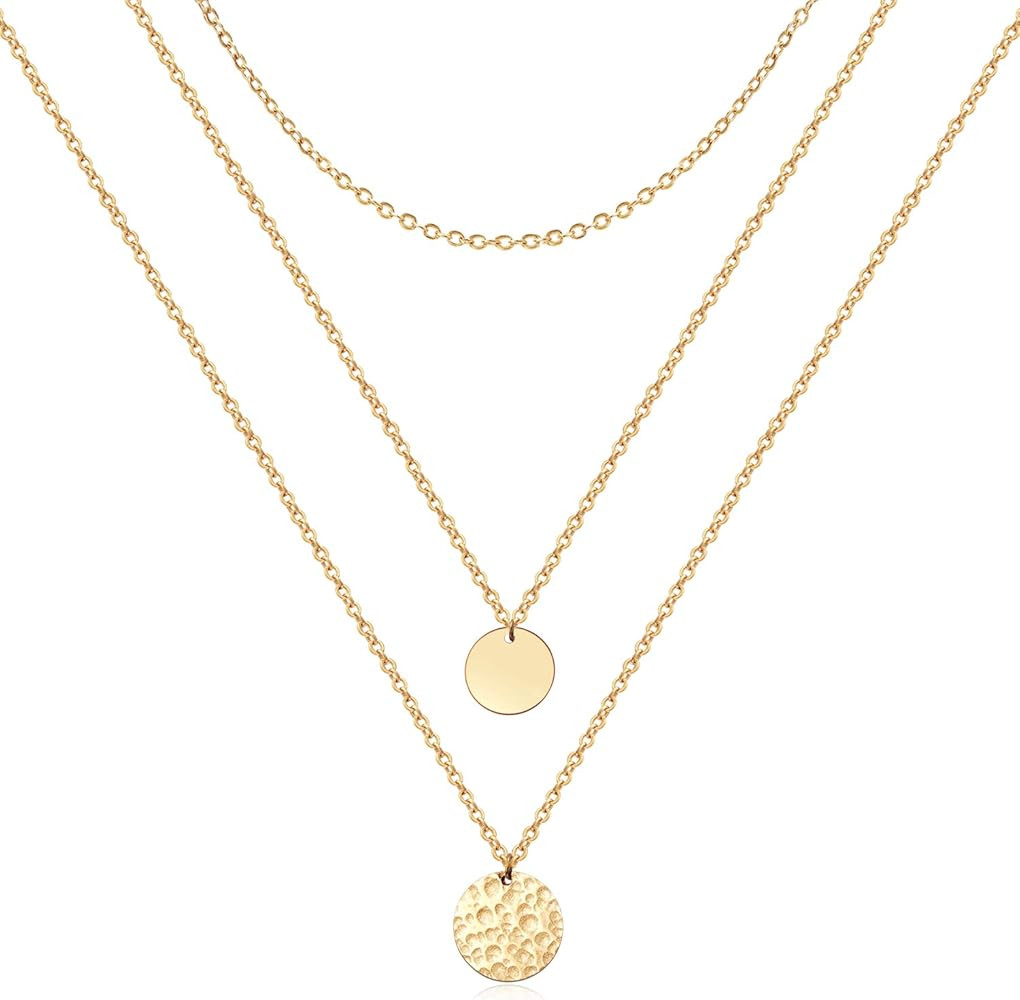 Ldurian Dainty Circle Karma Choker Necklace 14K Real Gold Plated Delicate Circle Necklace for Wom... | Amazon (US)