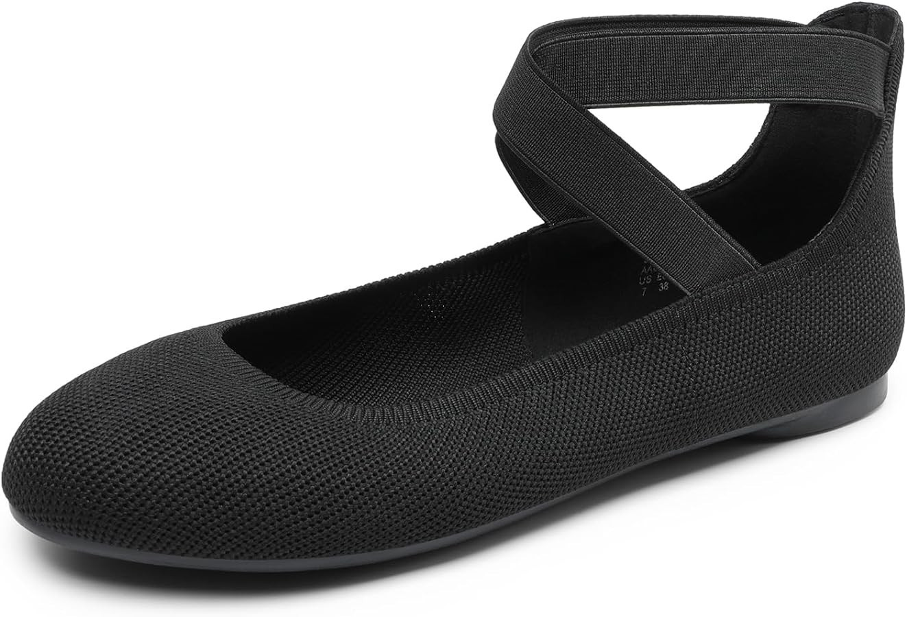 DREAM PAIRS Women's Comfortable Fashion Elastic Ankle Straps Flats Shoes | Amazon (US)