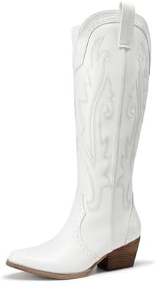 DREAM PAIRS Women's Embroidered Western Pull-On Knee-High Cowboy Boots | Amazon (US)