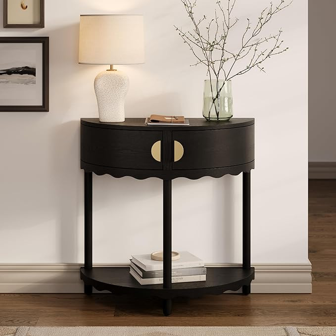 Scalloped Skirt Half Moon Console Table - Space-Saving Entryway Table for Narrow Hallways - Slim ... | Amazon (US)