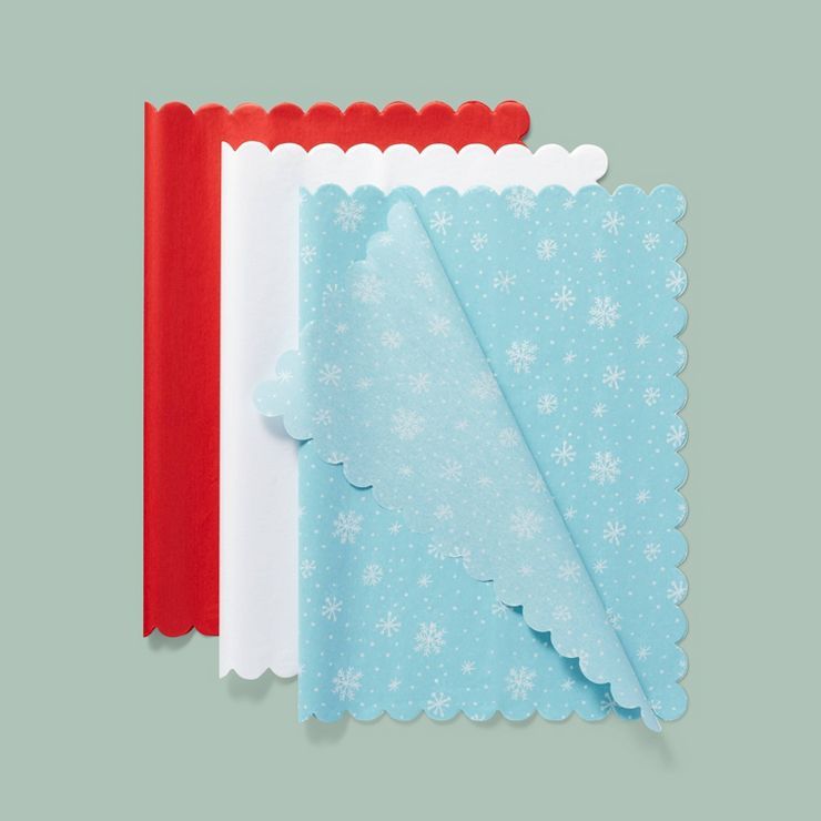 20ct Banded Gift Packaging Tissues Scalloped Snowflakes Blue/Red - Spritz™ | Target