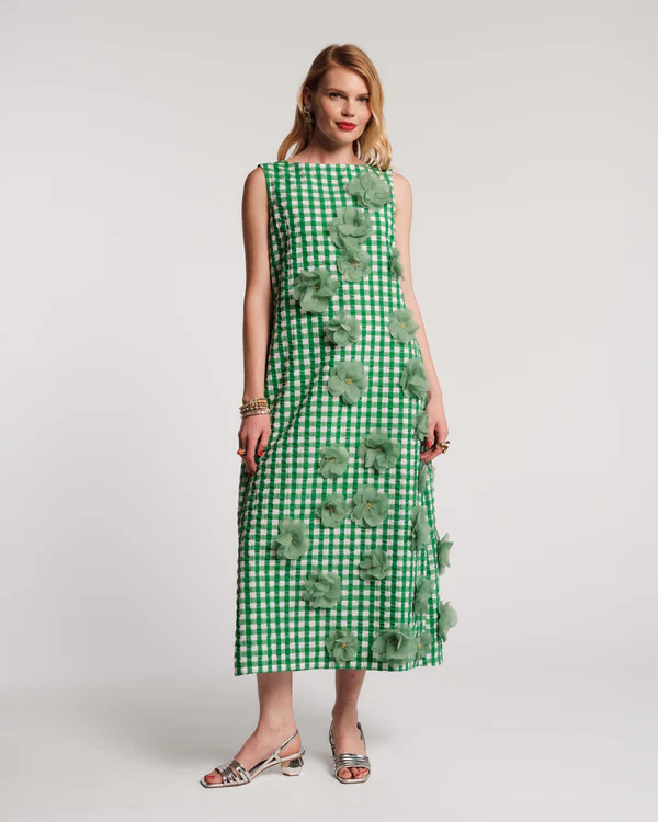 Origami Gingham Dress - Green | Frances Valentine