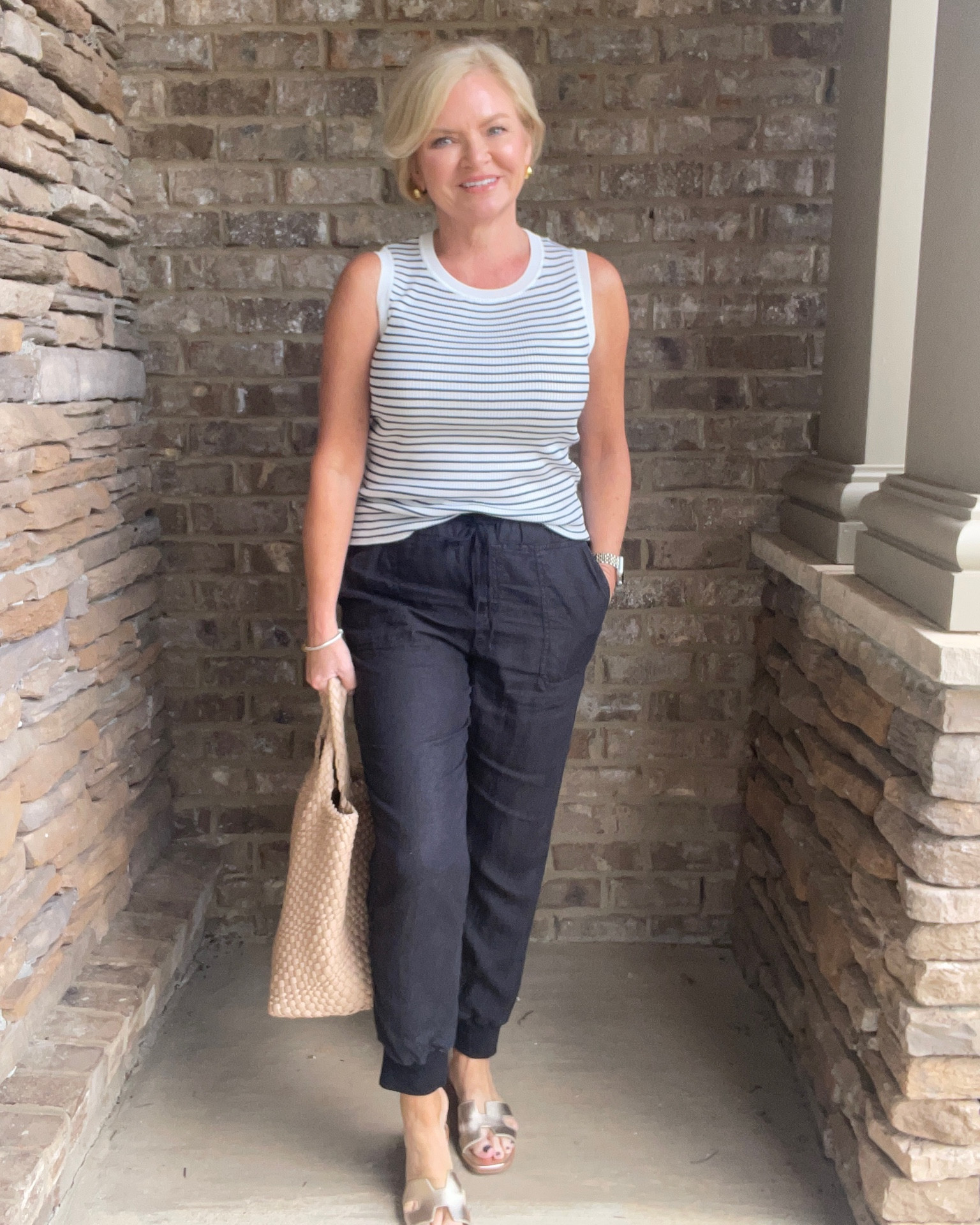 Wearing medium top, small pants 
Linen pants
Woven tote bag
Slide sandals
Work outfit
Petite friendly
Petite outfit 


#LTKworkwear #LTKSeasonal #LTKunder100