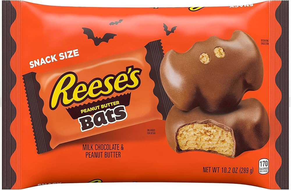 REESE'S Milk Chocolate Peanut Butter Snack Size Bats Candy, Halloween, 10.2 oz Bag | Amazon (US)