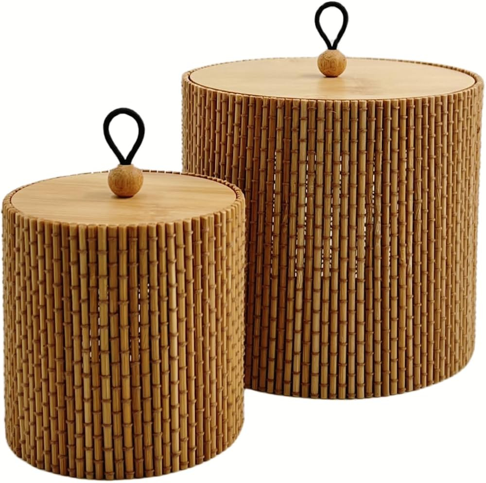 Gekkoli 2er-Set Storage Boxes/Baskets with Lids Bamboo Round/Rectangle Small Brown (Diameter 8 x ... | Amazon (US)