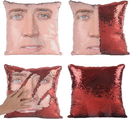 Rackynass Nicolas Cage Pillow Covers Sequin Pillow Cases Funny Gag Gifts Reversible Sequin Pillow... | Amazon (US)