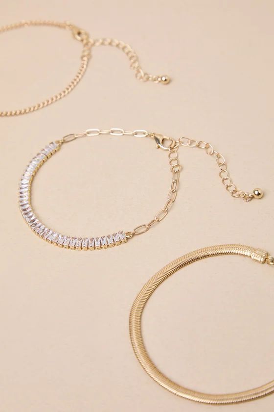 Glowing Element Gold Rhinestone Three-Piece Bracelet Set | Lulus