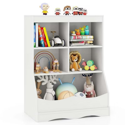 Costway 34.5" Kids Bookshelf with Anti-Tipping Kits Multi-functional Display Rack White | Target