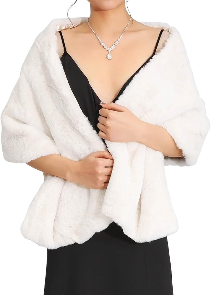 Unicra Women's Wedding Faux Fur Shawls and Wraps Bridal Fur Scarf Stoles with Rhinestones Brooch ... | Amazon (US)