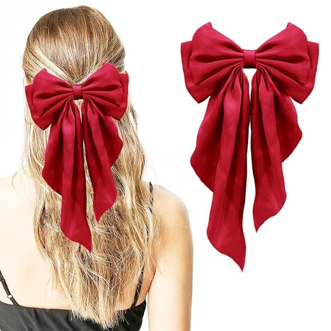 Bow Hair for Women Large Bow Hair Clips Red Hair Bow Satin Hair Barrettes Clip for Women Hair Acc... | Amazon (US)