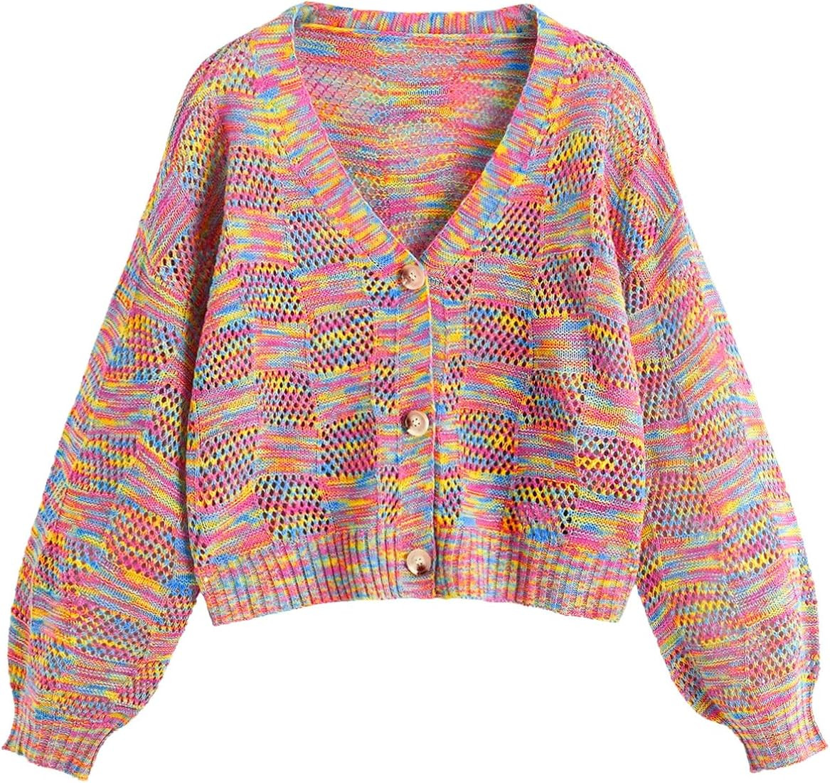 SweatyRocks Women's Long Sleeve Plaid Button Front V Neck Soft Knit Cardigan Sweaters Multicolor ... | Amazon (US)