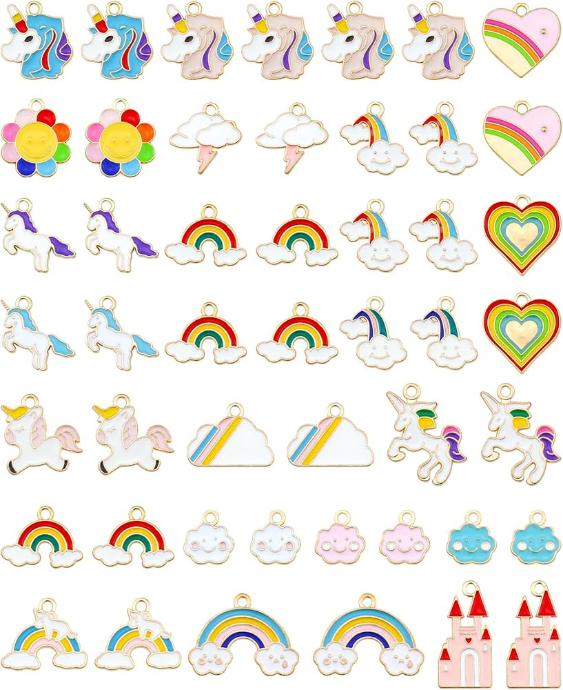 48 Pcs Gold Plated Enamel Unicorn Rainbow Charms Pendant Assorted Unicorn Charm Accessory for DIY... | Amazon (US)