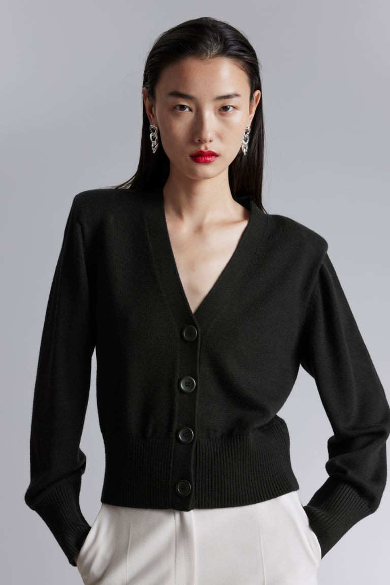 Padded Shoulder Merino Cardigan | H&M (UK, MY, IN, SG, PH, TW, HK)