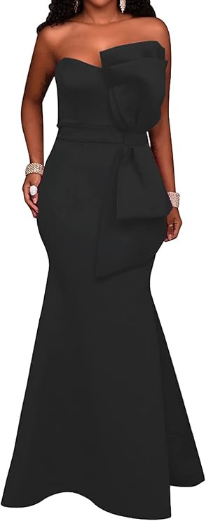 SEBOWEL Women's Sexy Off The Shoulder Bodycon Bow Applique Evening Gown Party Maxi Dress | Amazon (US)